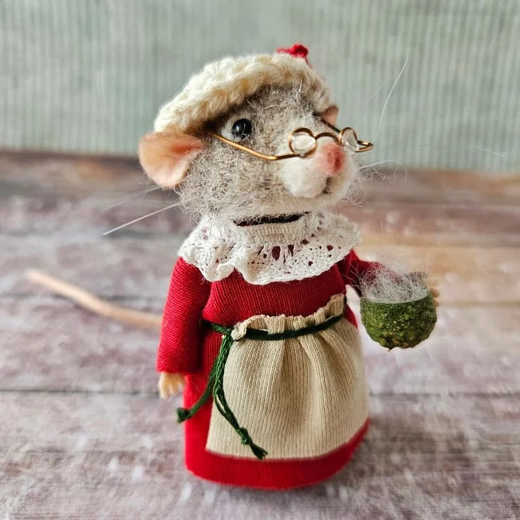 Figurine de souris en laine feutrée faite à la main - décoration pour sapin de Noël