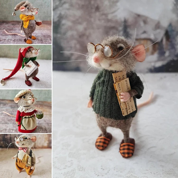 Figurine de souris en laine feutrée faite à la main - décoration pour sapin de Noël