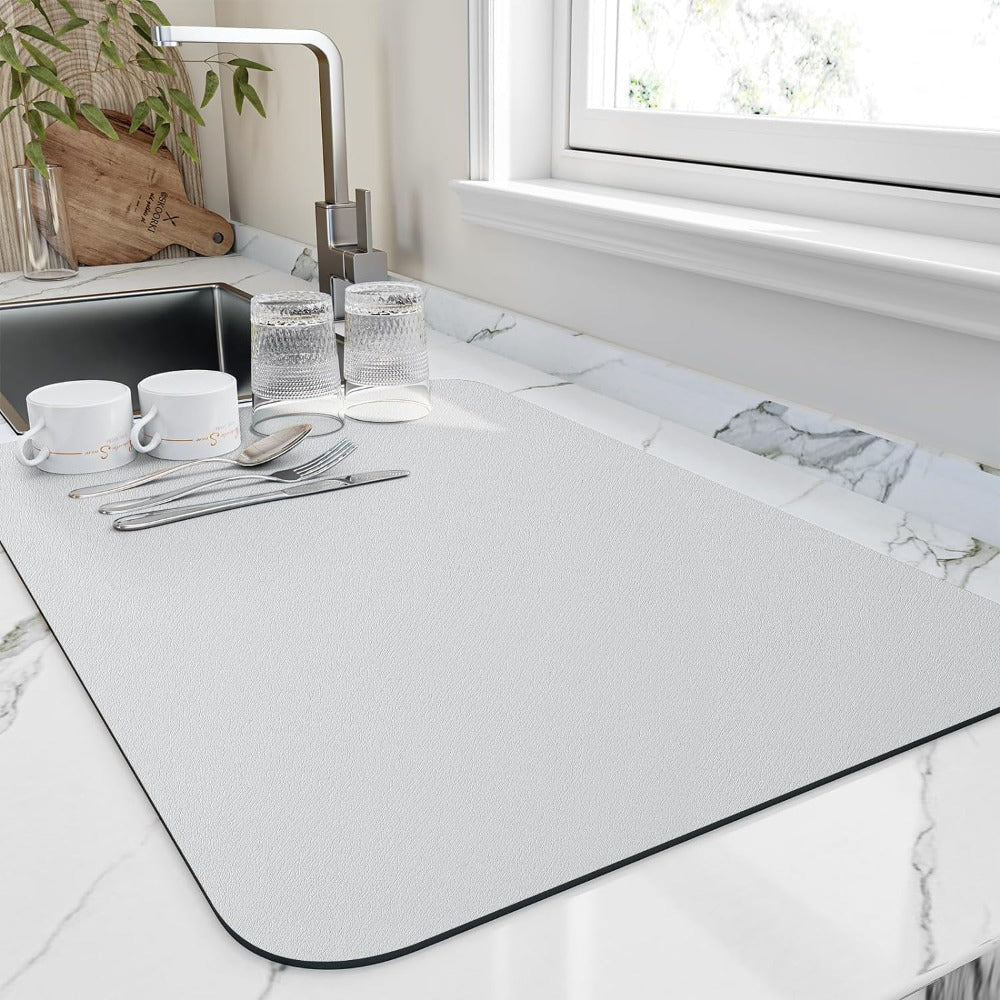 Tapete escorredor de loiça de diatomite cinzento — Superabsorvente, 16x12-Inch