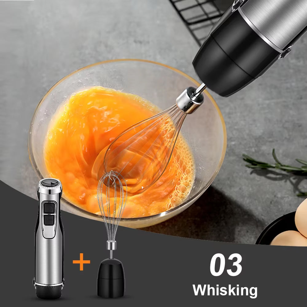 Stavmixer med 4 funktioner — 1200W, 6 hastigheter, hackare, visp och bägare