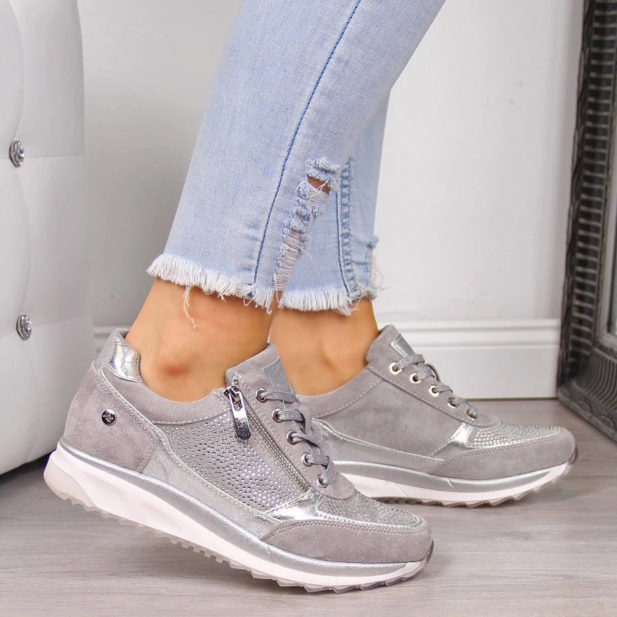 Vadderade sneakers med dragkedja för kvinnor — lätta promenadskor