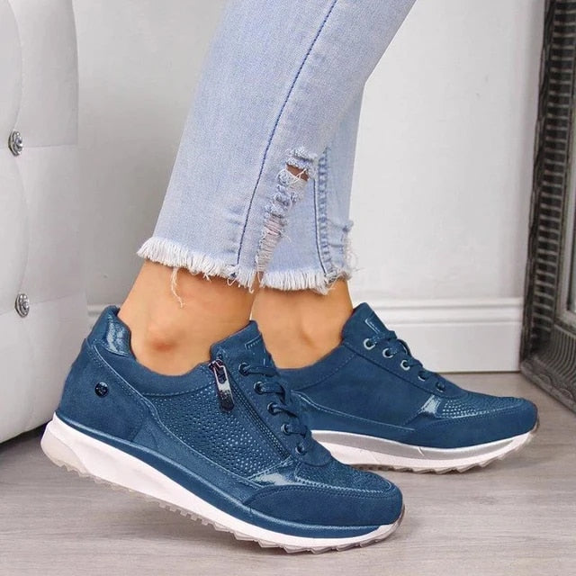 Vadderade sneakers med dragkedja för kvinnor — lätta promenadskor