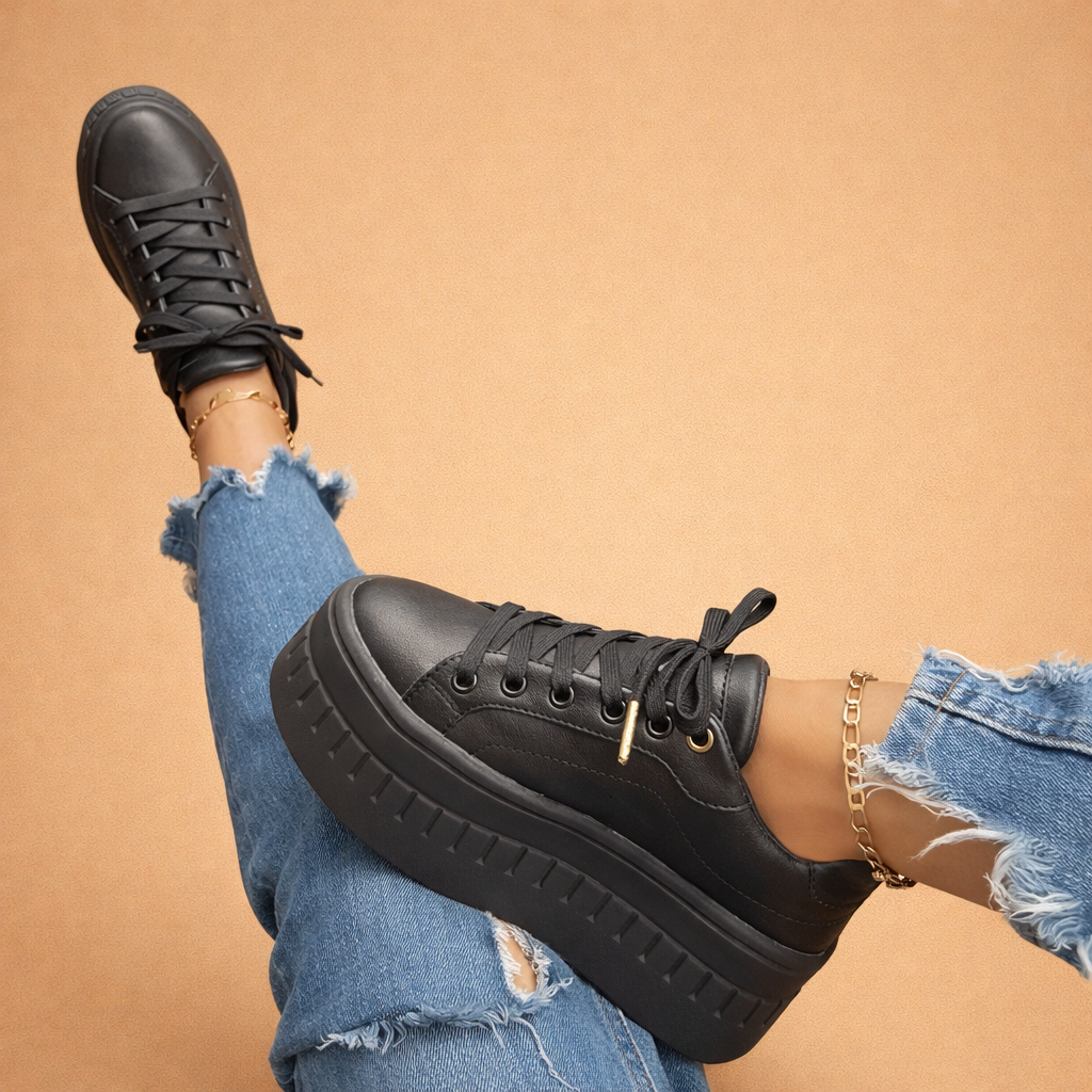 Women's Thick-Sole Lace-Up Athletic Sneakers — Height-Boosting