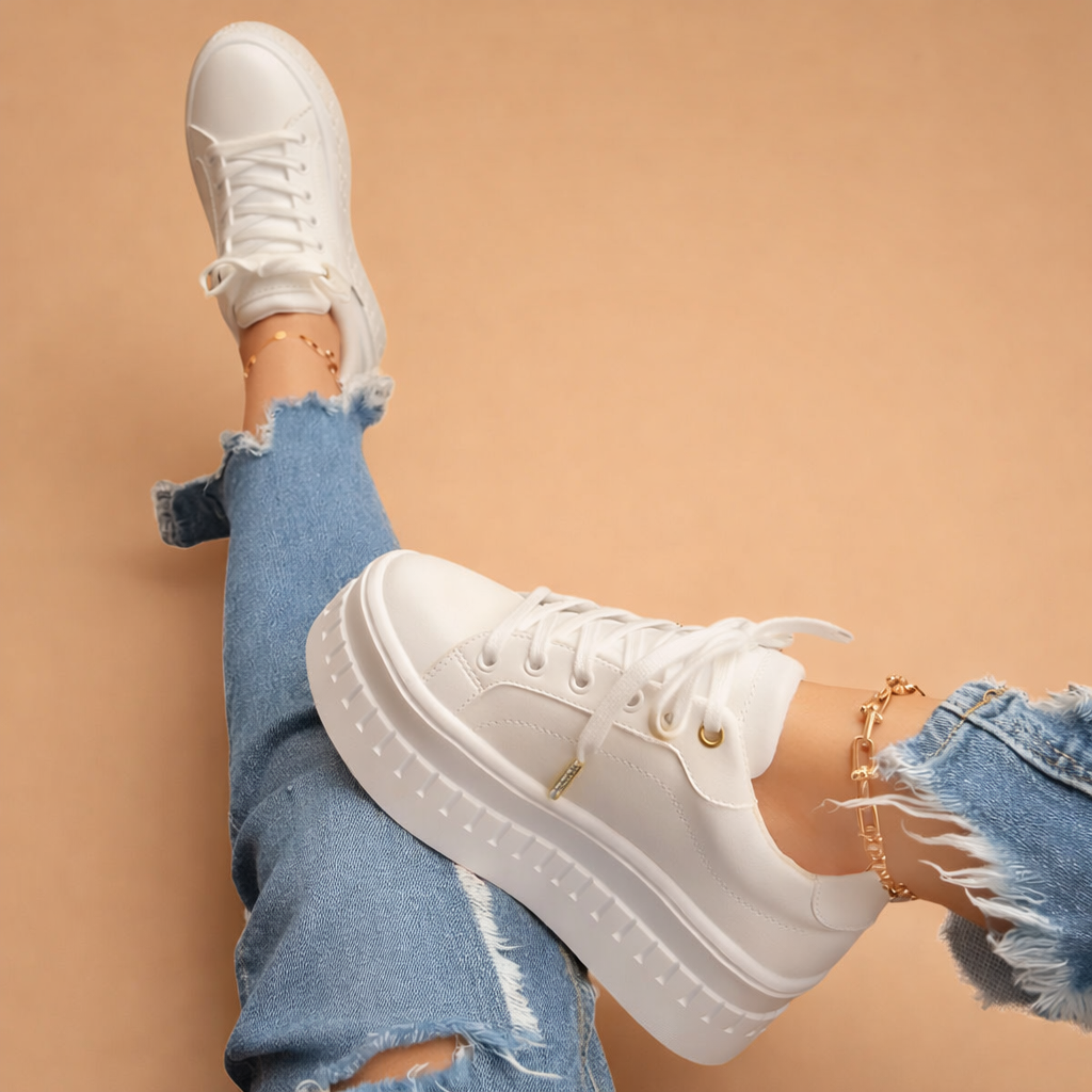 Women's Thick-Sole Lace-Up Athletic Sneakers — Height-Boosting