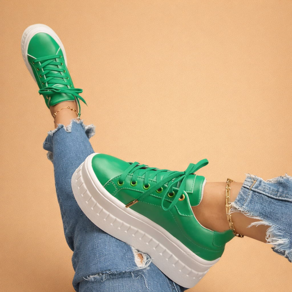 Women's Thick-Sole Lace-Up Athletic Sneakers — Height-Boosting