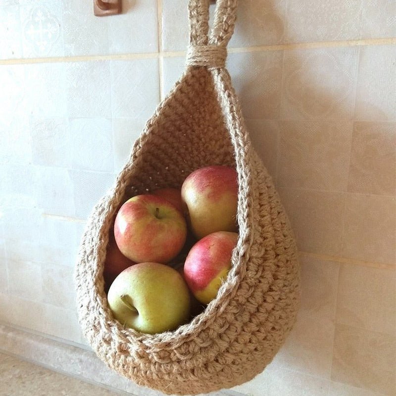 Wandmontierter Obst-Organizer aus Seil, 14 Zoll – Aufbewahrung aus Naturfasern