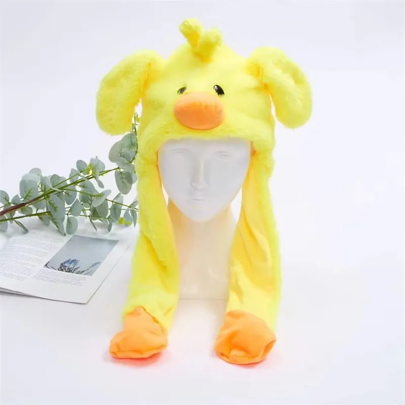 Interactive Plush Hat with Pop-Up Ears and Squeeze Paws